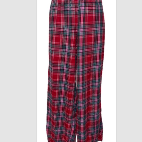 Victoria's Secret Red Pink Green Plaid Gold Thread Pajama SET Size M Lounge EUC - Picture 7 of 10